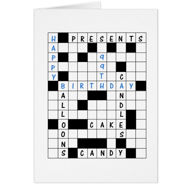 99th Birthday, Crossword Puzzle Cards (Front)