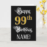 [ Thumbnail: 99th Birthday — Fancy Script; Faux Gold Look; Name Card ]