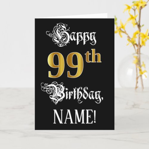 99th Birthday â Fancy Script Faux Gold Look Name Card