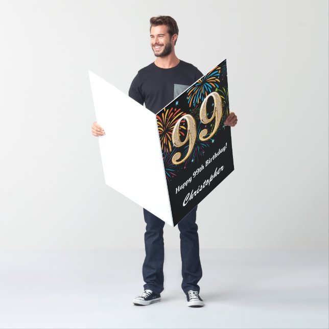 99th Birthday Fireworks Black and Gold Extra Large Card (In Situ)
