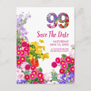 99th Birthday Floral Flowers, Modern Save The Date Announcement Postcard