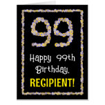 [ Thumbnail: 99th Birthday: Floral Flowers Number “99” + Name Card ]