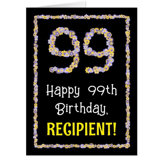 99th Birthday: Floral Flowers Number “99” + Name Card (Front)