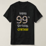 [ Thumbnail: 99th Birthday: Floral Flowers Number “99” + Name T-Shirt ]