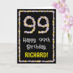 [ Thumbnail: 99th Birthday: Floral Flowers Number, Custom Name Card ]