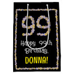 [ Thumbnail: 99th Birthday: Floral Flowers Number, Custom Name Gift Bag ]
