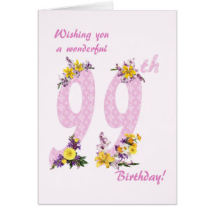 99th Birthday Flower Decorated Numbers Cards