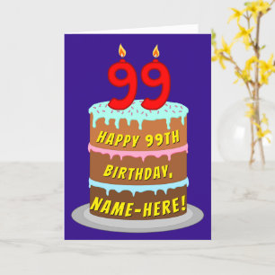 99th Birthday: Fun Cake and Candles + Custom Name Card