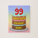 [ Thumbnail: 99th Birthday: Fun Cake and Candles + Custom Name Jigsaw Puzzle ]