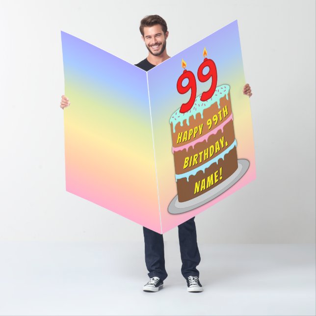 99th Birthday: Fun Cake & Candles, w/ Custom Name Card (In Situ)