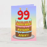 [ Thumbnail: 99th Birthday — Fun Cake & Candles, W/ Custom Name Card ]