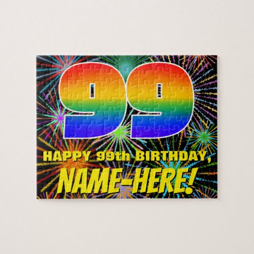 99th Birthday Fun Colorful Celebratory Fireworks Jigsaw Puzzle