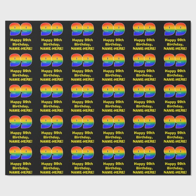 99th Birthday: Fun, Colorful Rainbow Inspired # 99 Wrapping Paper (Seam)