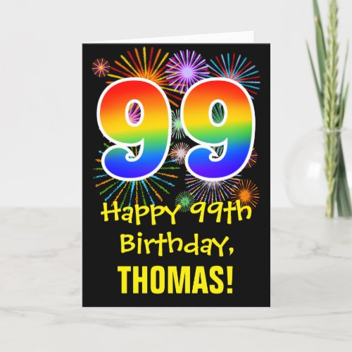 99th Birthday Fun Fireworks Pattern  Rainbow 99 Card