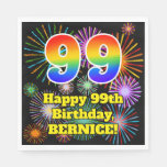 [ Thumbnail: 99th Birthday: Fun Fireworks Pattern + Rainbow 99 Napkins ]