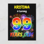 [ Thumbnail: 99th Birthday - Fun Fireworks, Rainbow Look "99" Postcard ]