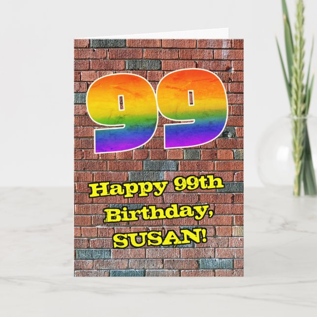 99th Birthday: Fun Graffiti-Inspired Rainbow 99 Card (Front)