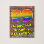 [ Thumbnail: 99th Birthday: Fun Graffiti-Inspired Rainbow 99 Jigsaw Puzzle ]