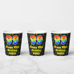[ Thumbnail: 99th Birthday: Fun Music Notes Pattern, Rainbow 99 Paper Cups ]