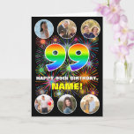 [ Thumbnail: 99th Birthday: Fun Rainbow #, Custom Name & Photos Card ]