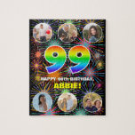 [ Thumbnail: 99th Birthday: Fun Rainbow #, Custom Name + Photos Jigsaw Puzzle ]