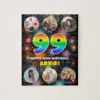 99th Birthday: Fun Rainbow #, Custom Name + Photos