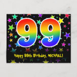 [ Thumbnail: 99th Birthday: Fun Stars Pattern, Rainbow 99, Name Postcard ]