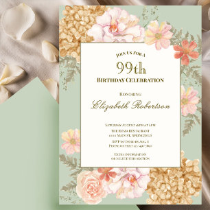 99th Birthday Invitation Autumn Colors Floral Sage