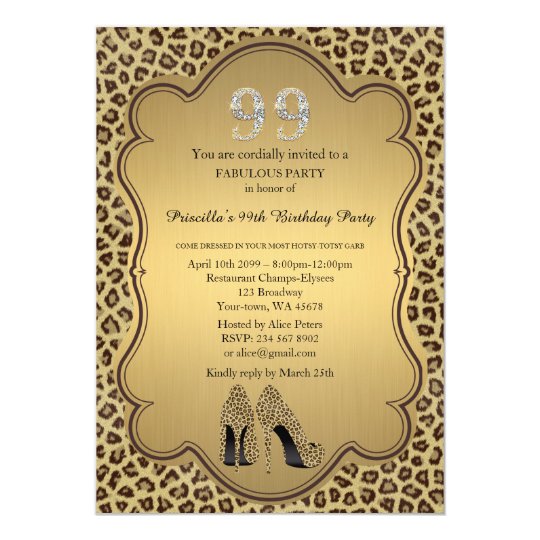 99th Birthday invitation, numbers diamonds,Cheetah Invitation | Zazzle.com