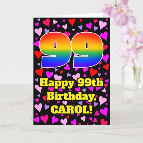 99th Birthday Loving Hearts Pattern Rainbow  99 Card