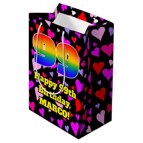 99th Birthday Loving Hearts Pattern Rainbow  99 Medium Gift Bag