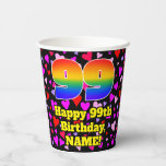[ Thumbnail: 99th Birthday: Loving Hearts Pattern, Rainbow 99 Paper Cups ]