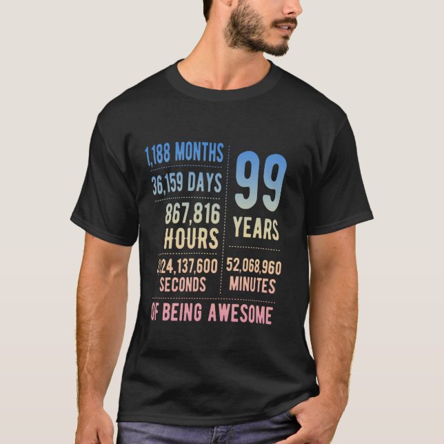 99th Birthday Men Women Funny 99 Years Old T-Shirt (Front)