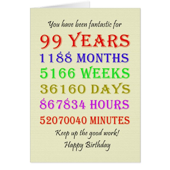 99th Birthday Milestones Cards (Front)