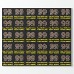 [ Thumbnail: 99th Birthday: Name & Faux Wood Grain Pattern "99" Wrapping Paper ]