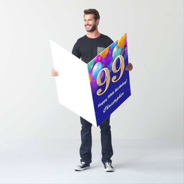 99th Birthday Navy Blue Gold Balloon Extra Large Card (In Situ)