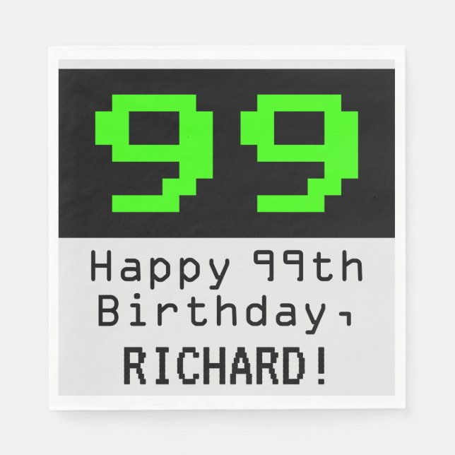 99th Birthday - Nerdy / Geeky Style "99" & Name Napkins (Front)