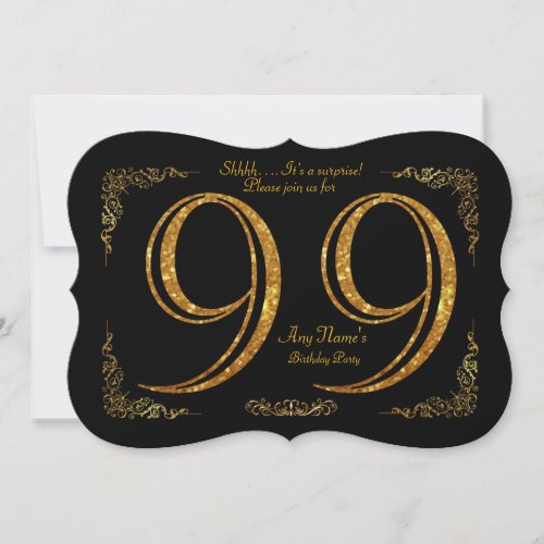 99thBirthday party 99thgreat Gatsbyblack  gold Invitation