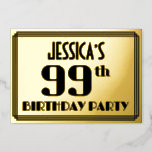 [ Thumbnail: 99th Birthday Party: Art Deco Look “99” and Name Invitation ]