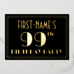 [ Thumbnail: 99th Birthday Party: Art Deco Look “99”, W/ Name Invitation ]