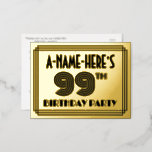 [ Thumbnail: 99th Birthday Party ~ Art Deco Style “99” + Name Postcard ]