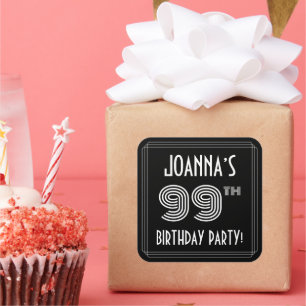 99th Birthday Party: Art Deco Style & Custom Name Square Sticker