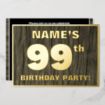 [ Thumbnail: 99th Birthday Party: Bold, Faux Wood Grain Pattern Invitation ]