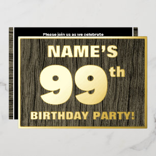 99th Birthday Party: Bold, Faux Wood Grain Pattern Foil Invitation