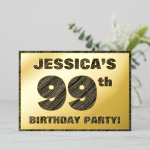 99th Birthday Party — Bold, Faux Wood Grain Text Foil Invitation
