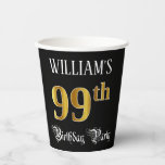 [ Thumbnail: 99th Birthday Party — Fancy Script, Faux Gold Look Paper Cups ]