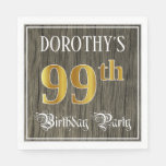 [ Thumbnail: 99th Birthday Party — Faux Gold & Faux Wood Looks Napkins ]