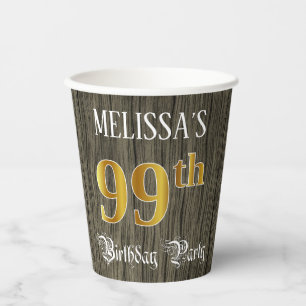 99th Birthday Party — Faux Gold & Faux Wood Looks Paper Cups