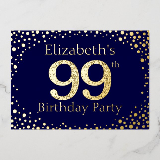 99th Birthday Party Foil Invitation (Front)