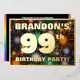 99th Birthday Party — Fun, Colorful Fireworks Look Foil Invitation